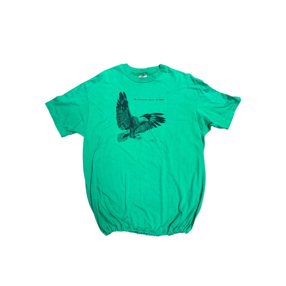 Vintage Hanes Beefy-T Endangered Species Art Works Eagle Graphic Tee Green XL